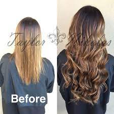 Before And After Gold And Brunette Balayage Extensions 2016 Hair By Taylor Nikol Best Hair Stylist Affordable Hair Extensions Hair Extensions Before And After