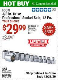 Icon 12 Pc 3 8 In Drive Sae Professional Socket Set For 29 99 Socket Set Harbor Freight Tools Harbor Freight Coupon