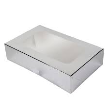 Package up special treats and eats for your next party in treat boxes! O Creme Silver Treat Box With Window 8 5 X 5 5 X 2 Pack Of 5 Cake Boxes Bakedeco Com