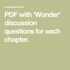 Pdf With Wonder Discussion Questions For Each Chapter Also Includes Projects Writing Prompts This Or That Questions Wonder Book Book Discussion