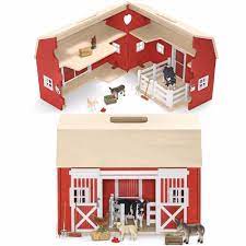 Wooden Barn Toy Animals Figures Play Set Fold Farm Ranch Gate Kids Toddler Fence Toy Barn Wooden Barn Portable Barn