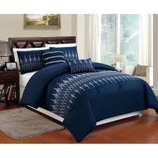 Luxury linen covers for all size beds from peacock alley. High Quality Brushed Microfiber 5 Pc Navy Blue Comforter Bedding Set With White Blue Embroidery Design King Cali King Size Walmart Com Walmart Com