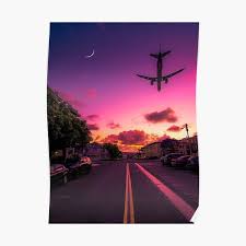 Airplane Sunset Poster By Starrily Redbubble