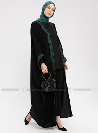 Green Black Unlined Shawl Collar Abaya Elbise Modelleri Hijabfashion Modernabaya Hijaboutfit Hijabdres Fashion Moslem Fashion Hijab Fashion Inspiration