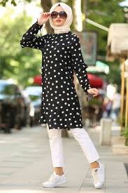 nayla collection kollari firfirli puantiyeli siyah tesettur tunik 3011s tesetturisland com moda stilleri elbise basortusu modasi