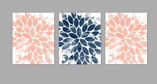 Watercolor Floral Set Coral Peach Navy Blue By Edmondsonbydesign Blue Bedroom Decor Kid Room Decor Decor