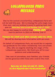 Pearl jam confirme sa venue le dimanche 17 juillet 2022 à lollapalooza paris pour une date unique en. Lollapalooza Paris Postponed To Summer 2022 Edm Com The Latest Electronic Dance Music News Reviews Artists