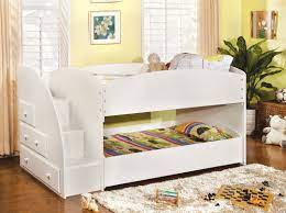 Cm Bk921wh T Merritt White Finish Wood Twin Over Twin Short Style Bunk Bed With Pull Out Trundle Bed On Bottom With Stairs