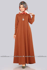 Moda Selvim Kolyeli Boydan Tesettur Elbise Edf4107 Taba Elbise Modelleri Elbise Islami Giyim