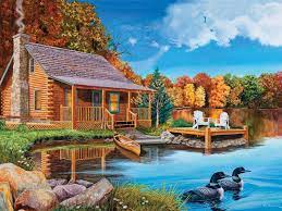 A ribbon cut puzzle has pieces which are all . Loon Lake 500pc Cabin Jigsaw Puzzle Item 85022 Cobble Hill Puzzle Co