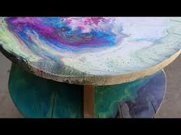 Youtube Acrylic Pour Tables Stools These Would Sell Like Crazy Esp If You Added Bits Of Gold Accent Acrylic Pouring Painted Table Tops Acrylic Paint On Wood