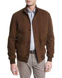 Ermenegildo Zegna Full Grain Suede Button Down Jacket Cognac Jackets Down Jacket Sports Shirts