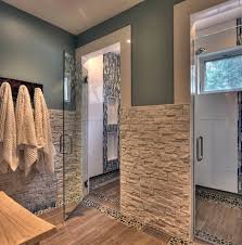 Amazing gallery of interior design and decorating ideas of stone shower walls in decks/patios, bathrooms by elite interior designers. Stacked Stone Showers