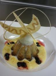 Blueberry Financier Delicious Buttery Financier Cake Creme Anglaise Sauce Fresh Blueberries Topped With Ice Cream T Creative Desserts Food Food And Drink