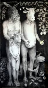 Saatchi art is pleased to offer the painting, adam and eve series: Holy Cow And The Donkey Adam Eve From The Naivety Drawings 2017 Drawing By Pete Codling Saatchi Art