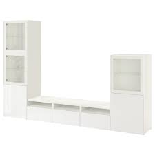 Ikea Besta Tv Komb Mit Vitrinenturen Weiss Selsviken Hochglanz Klarglas Weiss Dank Des Integrierten Druckoffners Lass Tv Schranke Glasschrankturen Vitrine