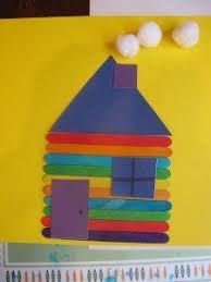 Popsicle Stick House Craft Idea Preschool Art Craft Stick Crafts Preschool Crafts
