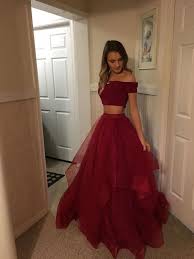 Wine Red Two Pieces Prom Dress Red Prom Dress Off Shoulder Evening Dress Long Party Gowns