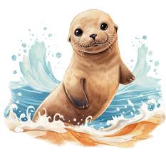 Seehund auf Wellen an einer Sandküste Transparente 4 PNG Clipart  Bedruckbares T-Shirt, Tasse, Becher Sublimation Clip Art, kommerzielle  Nutzung