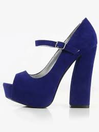 Qupid Honor Peep Toe Velvet Block Heels Royal Blue