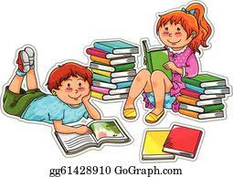 Kid on the background of bright color wall. Kids Reading Books Clip Art Royalty Free Gograph