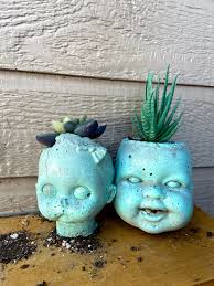 1 style B White Walker Concrete Baby Doll Head Planter mavis Haunted  Mansion Tea Light Small