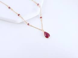 Garnet Pendant Gold Garnet Necklace Teardrop Necklace Etsy In 2020 Garnet Pendant Red Stone Necklace Garnet Necklace