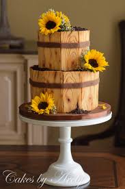 Birch Tree Wedding Cake With Sunflowers Sunflower Wood Basket Cake Sunflower Cakes Funny Birthday Cakes Cake