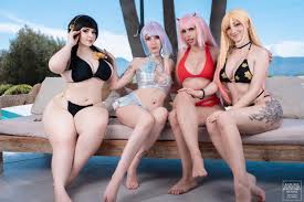 Yor, Lucy, ZeroTwo and Marin at the pool! [anime crossover] (Bunnie Wifey,  Kerocchi, Kate Key and Liiensue) : rrule34