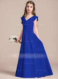 Us 76 00 A Line V Neck Floor Length Chiffon Junior Bridesmaid Dress With Ruffle Jj S House Junior Bridesmaid Dresses Toddler Flower Girl Dresses Girls Dresses
