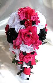 With the lowest prices online, cheap shipping rates and local collection options, you can make an even bigger saving. Wedding Bouquet Bridal Silk Flowers White Fuchsia Black Hot Pink 17pc Cascade Ebay