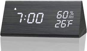 European living room simple clock. Amazon Com Digital Alarm Clock With Wooden Electronic Led Time Display 3 Alarm Settings Humidity Temperature Detect Wood Made Electric Clocks For Bedroom Bedside Black Home Audio Theater
