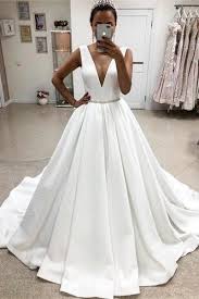 Simple Elegant V Neck Long White Ball Gown Wedding Dresses Bridal Dresses Z1701 Ball Gown Wedding Dress White Ball Gowns Wedding Dresses