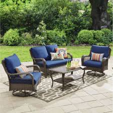 Better Homes Gardens Colebrook 4 Piece Outdoor Conversation Set Blue Outdoor Patio Furniture Sets Outdoor Furniture Sets Wicker Patio Furniture