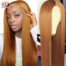 Straight Ginger Brown Lace Front Human Hair Wigs For Women Honey Blonde  Lace Front Wig PrePlucked Peruvian Remy Human Hair 180%