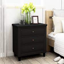 Fits neatly bedside or chairside. Wood Bedside Table Yofe Black Night Stand Modern Bedroom Nightstand With 3 Storage Drawers Accen In 2021 Bedroom Night Stands Nightstand Storage Side Tables Bedroom