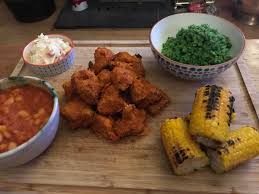 Veggie Platter No 2 Buffalo Cauliflower Wings Mint And Chilli Peas Homemade Beans Corn And Slaw Vegetarian