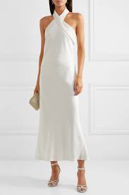 Galvan Pandora Silk Satin Halterneck Midi Dress Net A Porter Com With Images Midi Wedding Dress Classic Wedding Dress Cocktail Dress Wedding