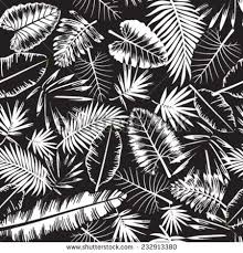 Black And White Vector Seamless Black And White Tropical Jungle Pattern With Jungle Leaves And Palm Fronds Vector Illustration Stock V Flores Preto E Branco Xilogravuras Estampas
