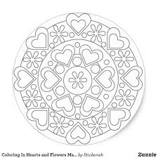 Coloring In Hearts And Flowers Mandala Sticker Zazzle Com Mandala Coloring Pages Heart Coloring Pages Mandala Coloring