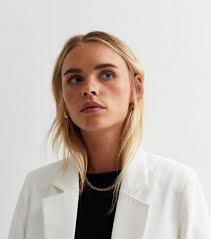 Petite Cream Long Sleeve Relaxed Fit Blazer