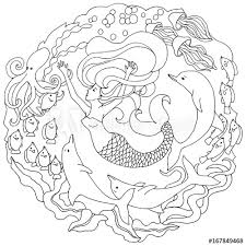 You are viewing some algae sketch templates click on a template to sketch over it and color it in and share with your family and friends. Decorative Element With Mermaid Dolphins Fish Algae Black And White Vector Illustration For Coloring Pages Or