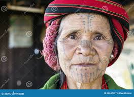 Chin tribe tattoed woman editorial photography. Image of ornament