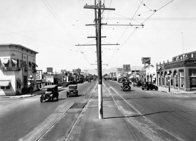 Looking north up Van Nuys Blvd from near Calvert St, Van Nuys, California,  1927 | Martin Turnbull