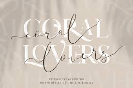 Russhell a sweet lettering font. Coral Lovers Svg Watercolor Font Duo In Fonts On Yellow Images Creative Store