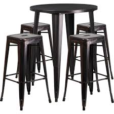 Black And Gold Bar Stools Set Of 4 Flash 30 Round Black Antique Gold Metal Indoor Outdoor Bar Table Set 4 Backless Stools Outdoor Bar Table Bar Table Sets Backless Bar Stools