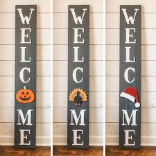 Welcome Vertical Wooden Sign With Interchangable Seasonal Attachments 1 Attachment Included Porch Front Door Sign Interchangeable O Wooden Welcome Signs Porch Welcome Sign Welcome Signs Front Door
