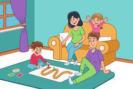 Download Family Enjoying Time Together Playing Game For Free Illustration Art Kids Family Cartoon Family Fun Time