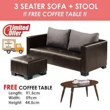 A good rule of thumb is leaving about 17 inches from each end of your coffee table to the edge of your sofa for walkability. A Star Ezio 3 Seater Pvc Brown Sofa Free Coffee Table Shopee Singapore