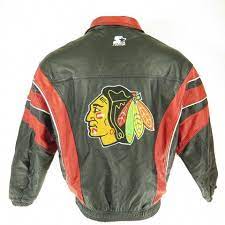 P This Is An Authentic Vintage 90s Starter Jacket Represent The Nhl Chicago Blackhawks With Thi Leather Jacket Men Red Jacket Leather Vintage Sports Clothing